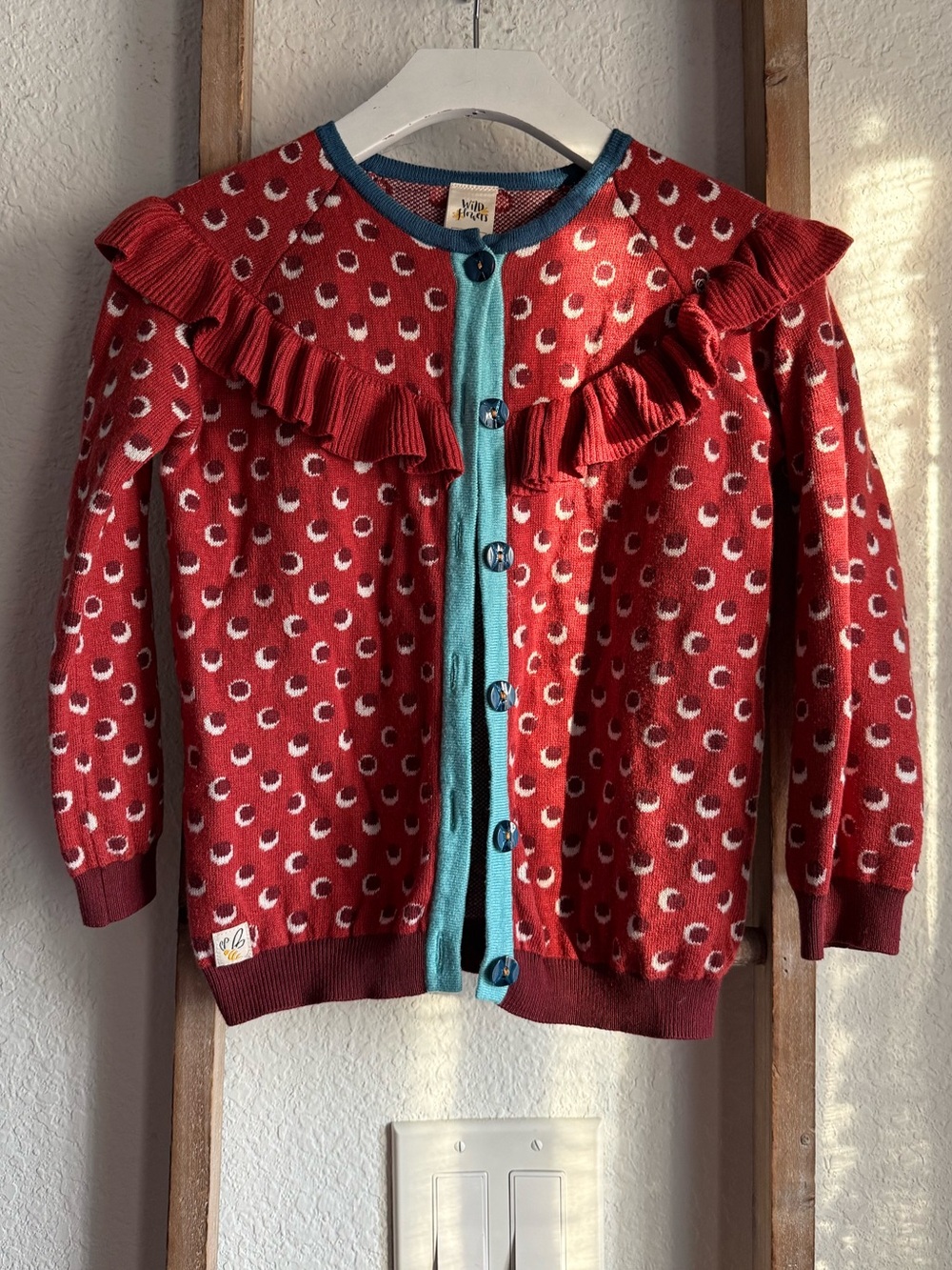 Wildflowers "Pocketful of Wonder" Red Fern Wren Cardigan girls sz: 8